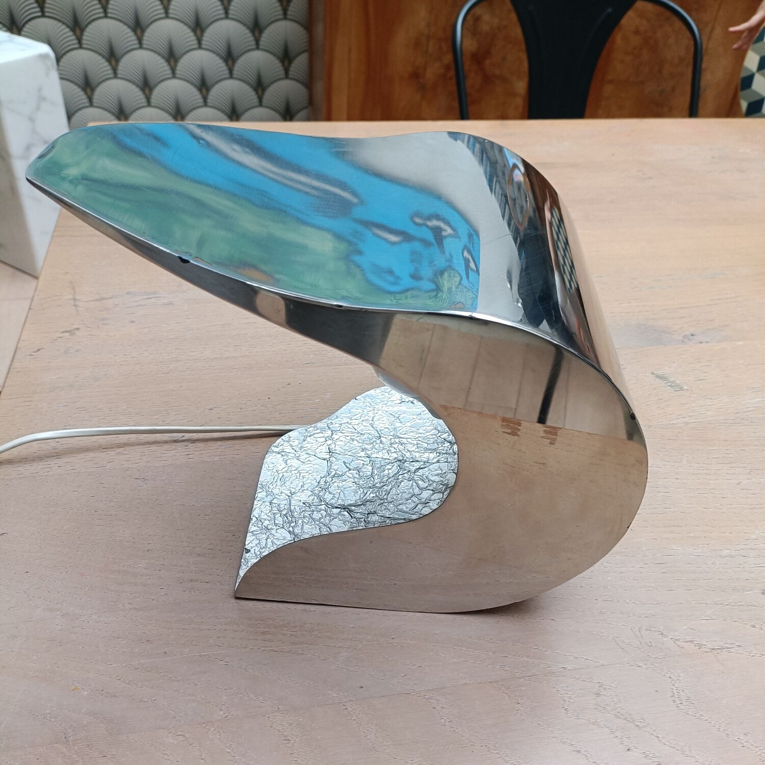 Handcrafted metal lamp, 1970s.