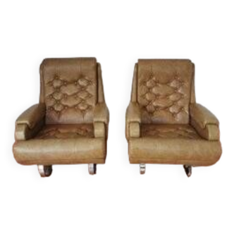 Fauteuils vintage en skai caramel