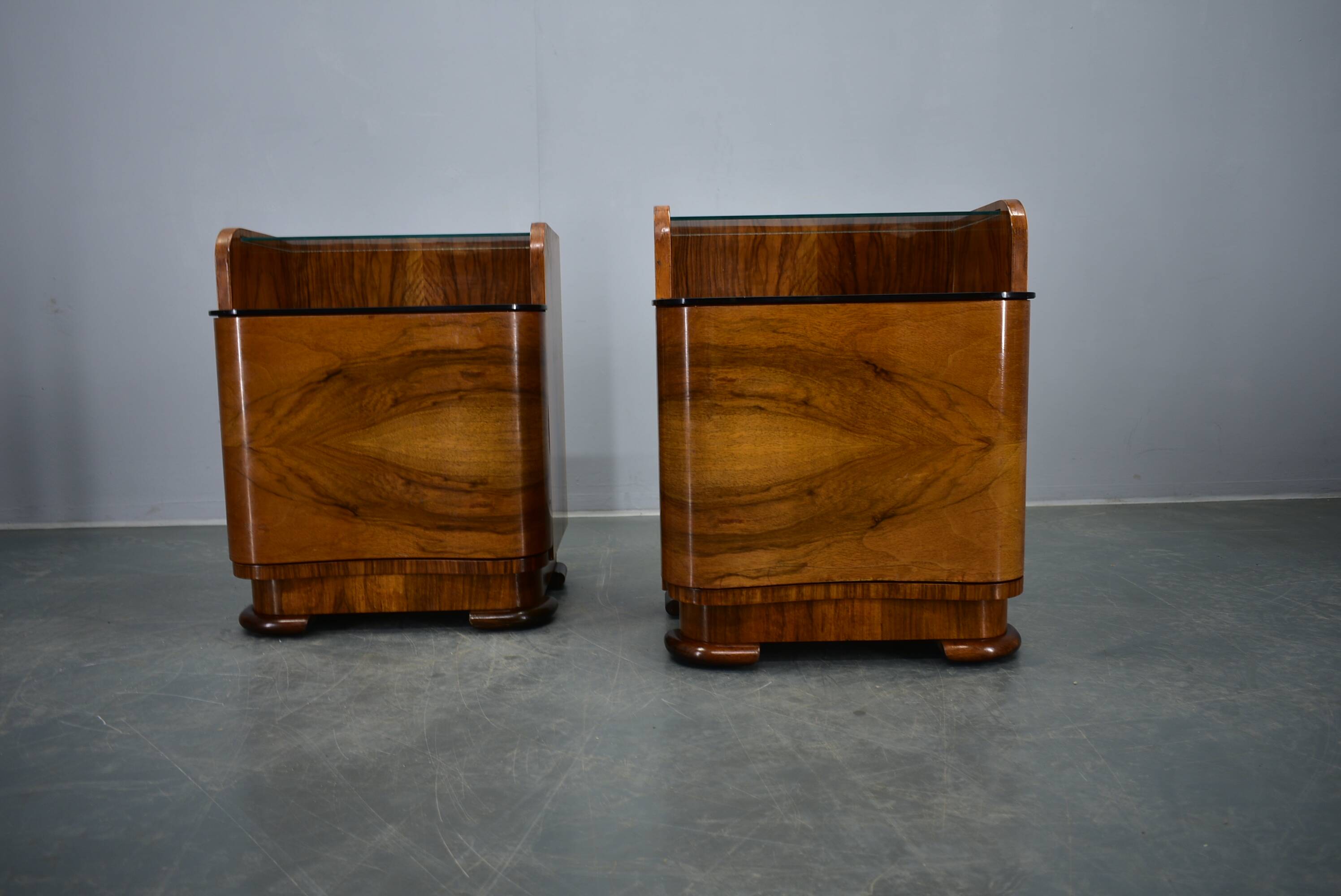 1940s pair of Art Deco bedside tables, Czechoslovakia