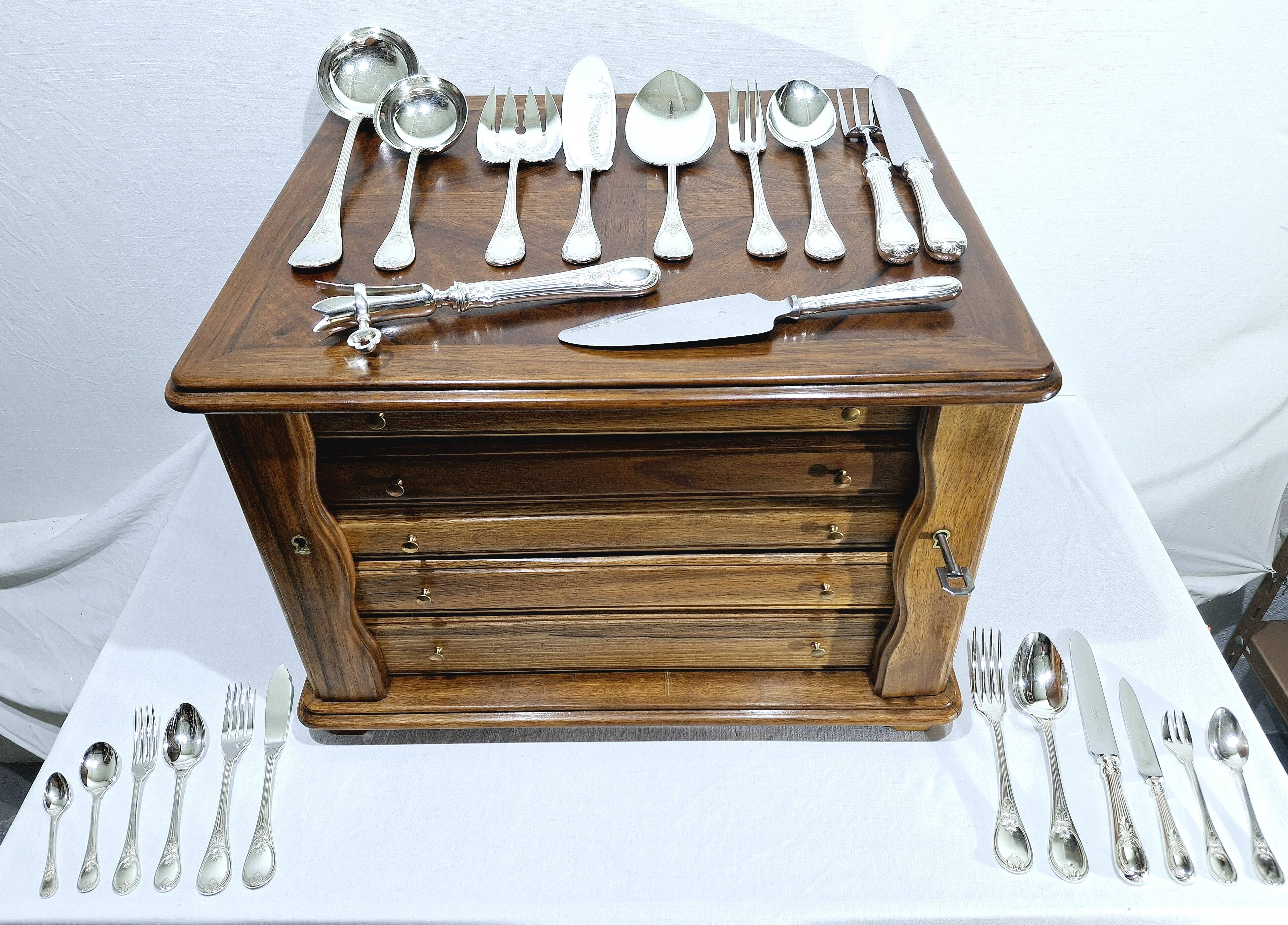 Christofle Cutlery Set - Trianon Model - 155 Pieces, Silver-Plated Metal