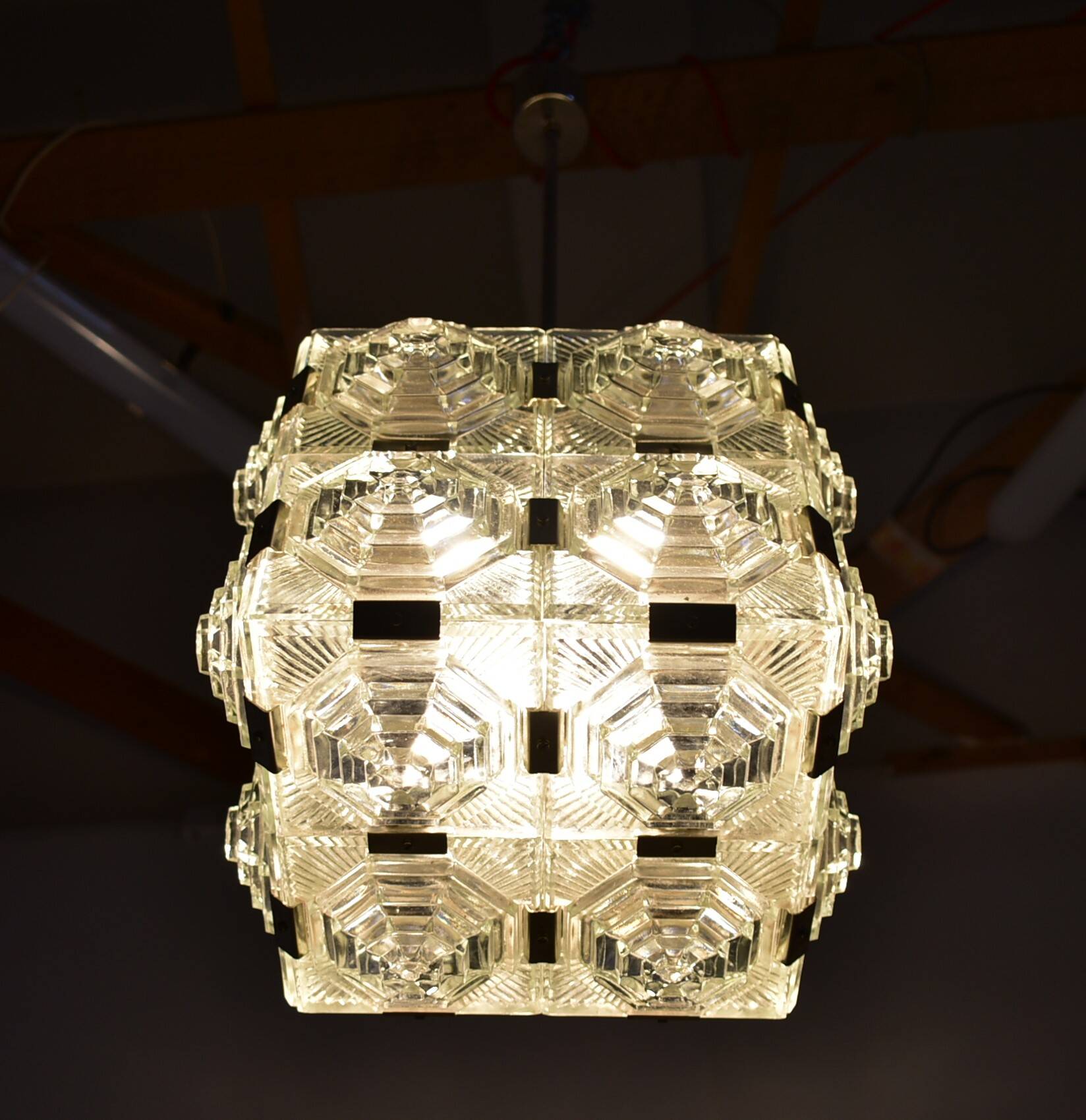 Brutalist glass chandelier by kamenicky senov, 1970s