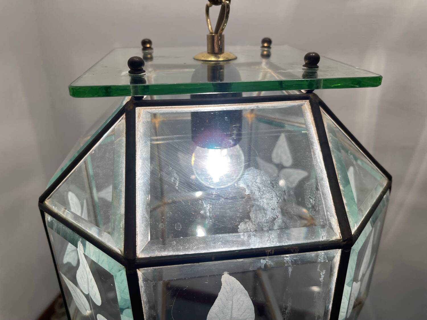 Etched Glass Light Pendant 1950’s