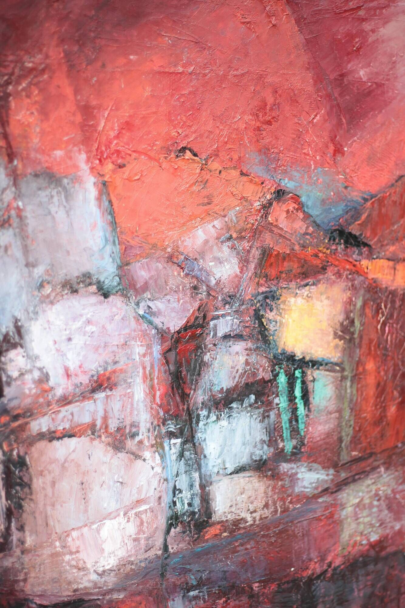 Oil on canvas signed Monique Humbert, abstract composition, wall painting, interior decoration.