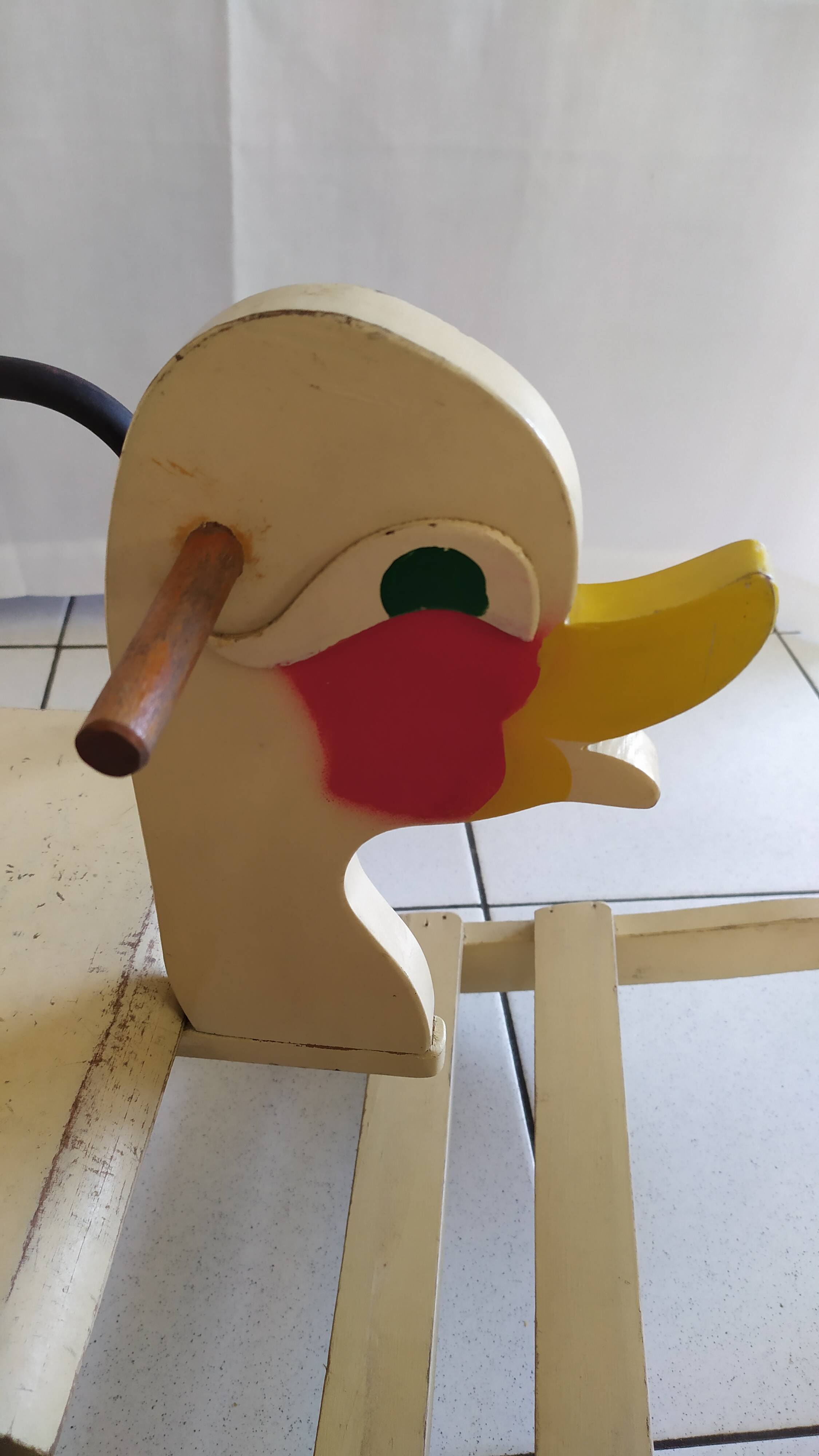 Magnificent and rare vintage rocking duck from the 1950s.