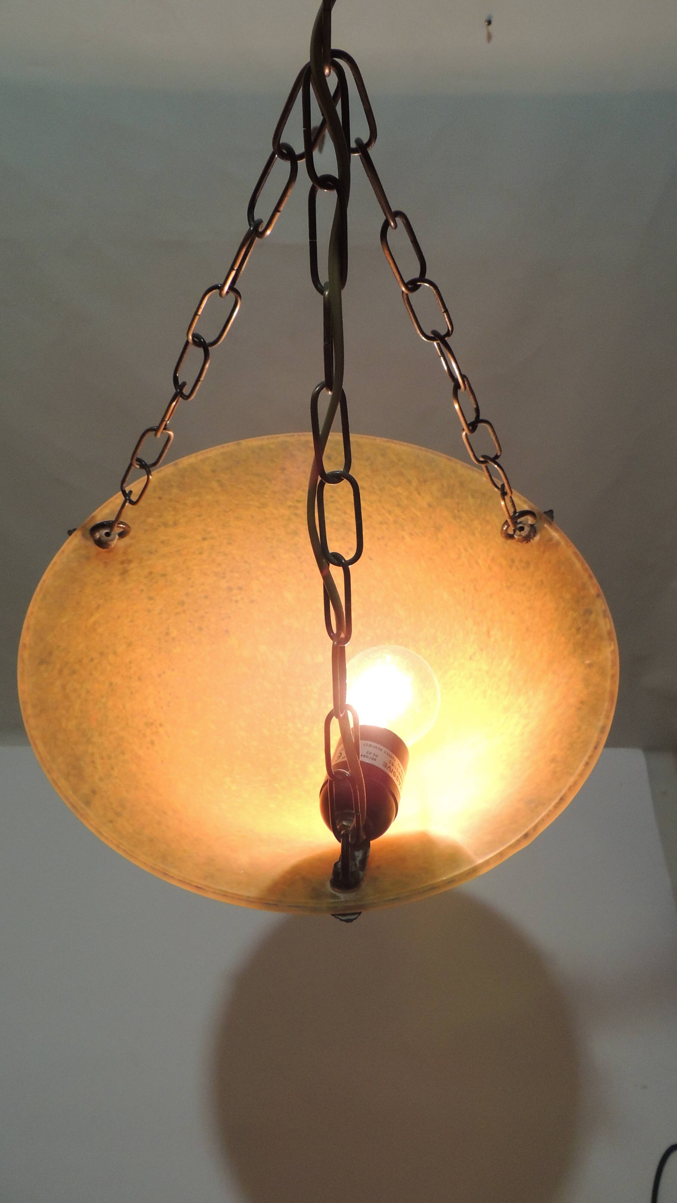 1970s vintage orange speckled glass suspension – retro chain chandelier