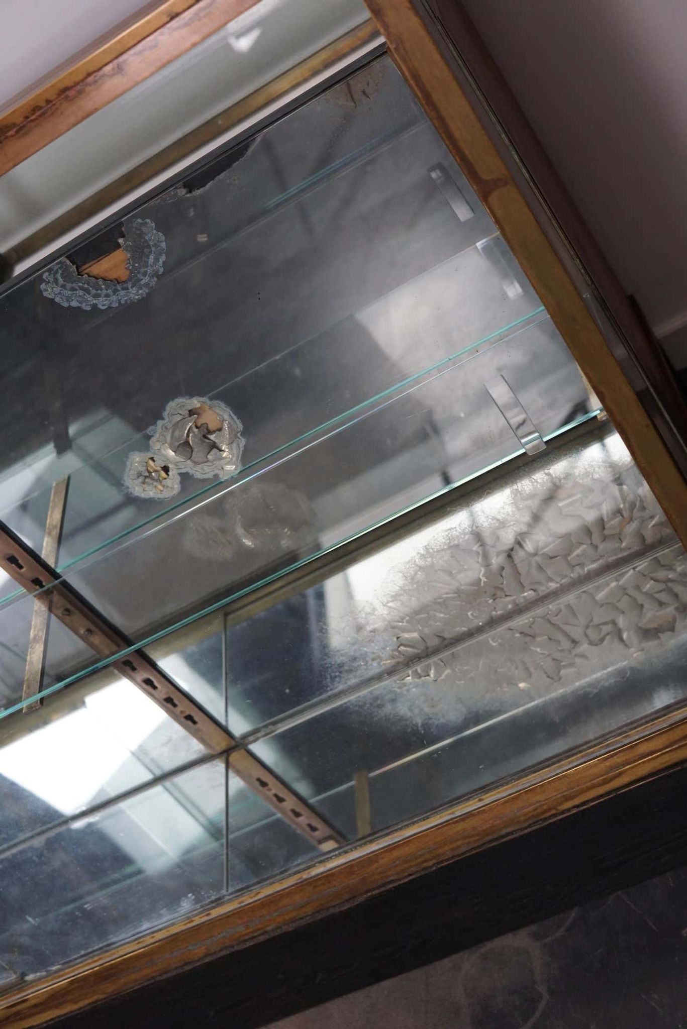 Counter or shop window in oak glass and brass France around 1920