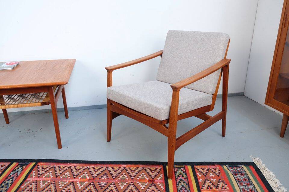 Vintage Thonet teak armchair, retro 1960s–70s style.