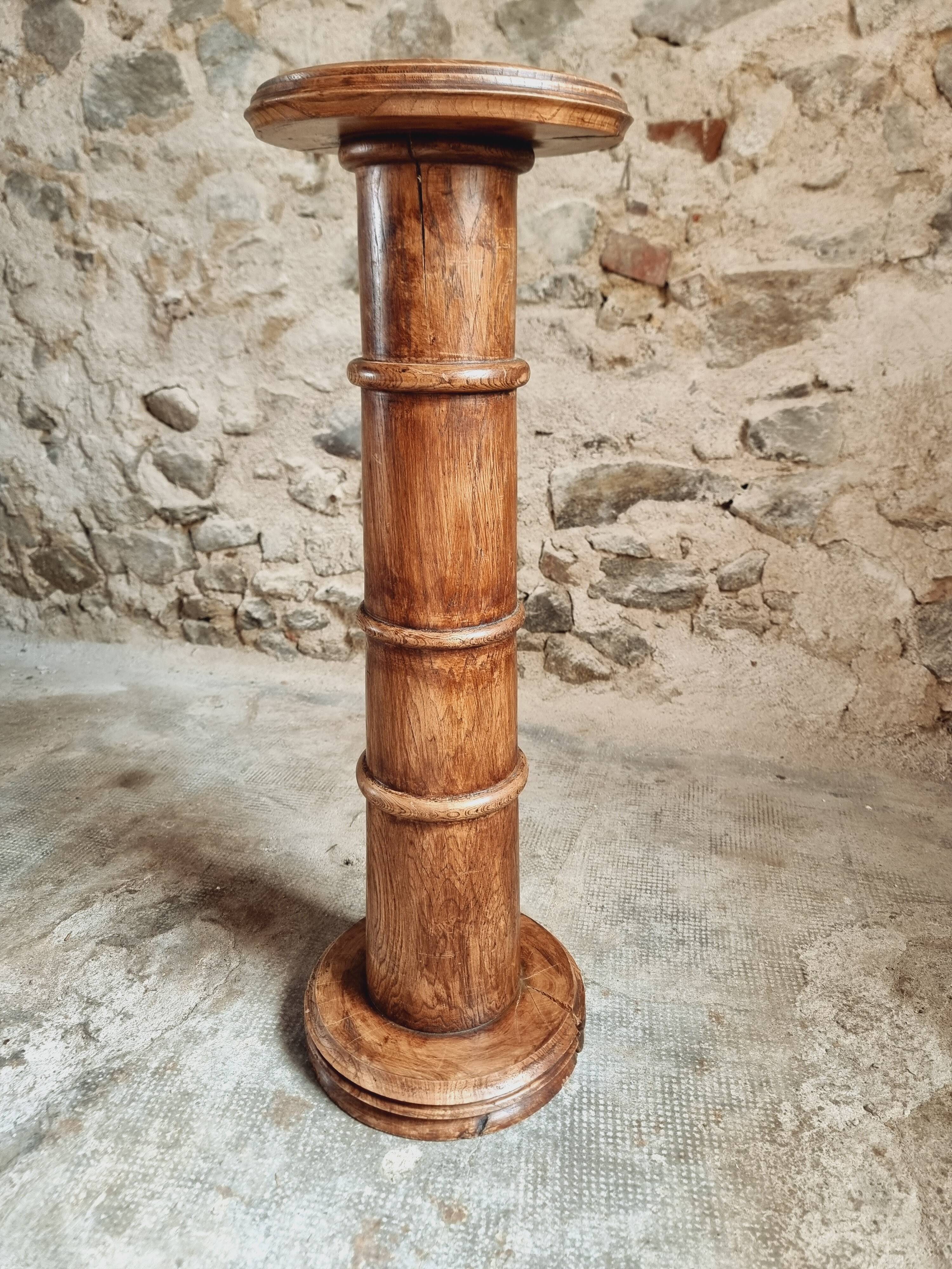 Antique elm side table – French column circa 1900 – Plant stand