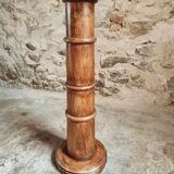 Sellette ancienne en orme – Colonne française vers 1900 – Socle pour plante
