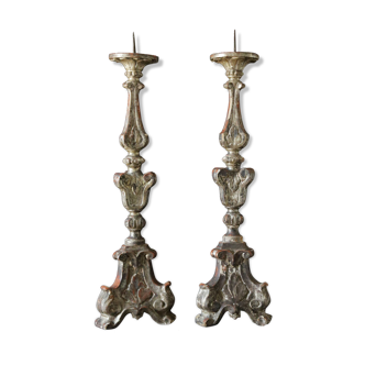 Pair of torches, candlestick, silver wood eighteenth century