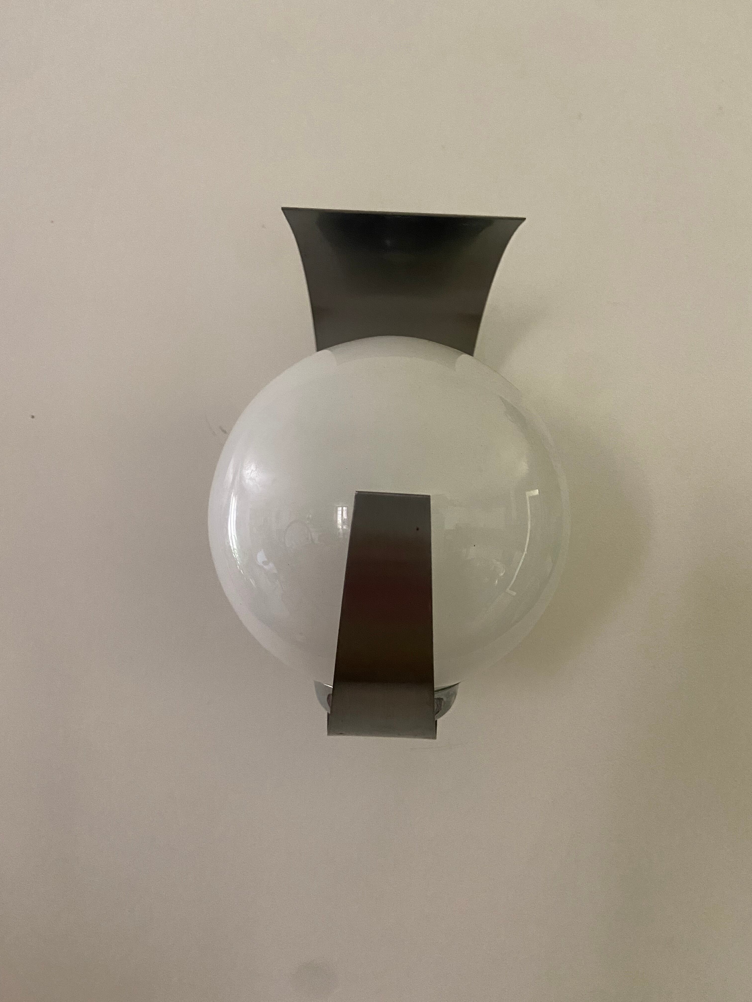 Space age chrome and opaline wall lamp