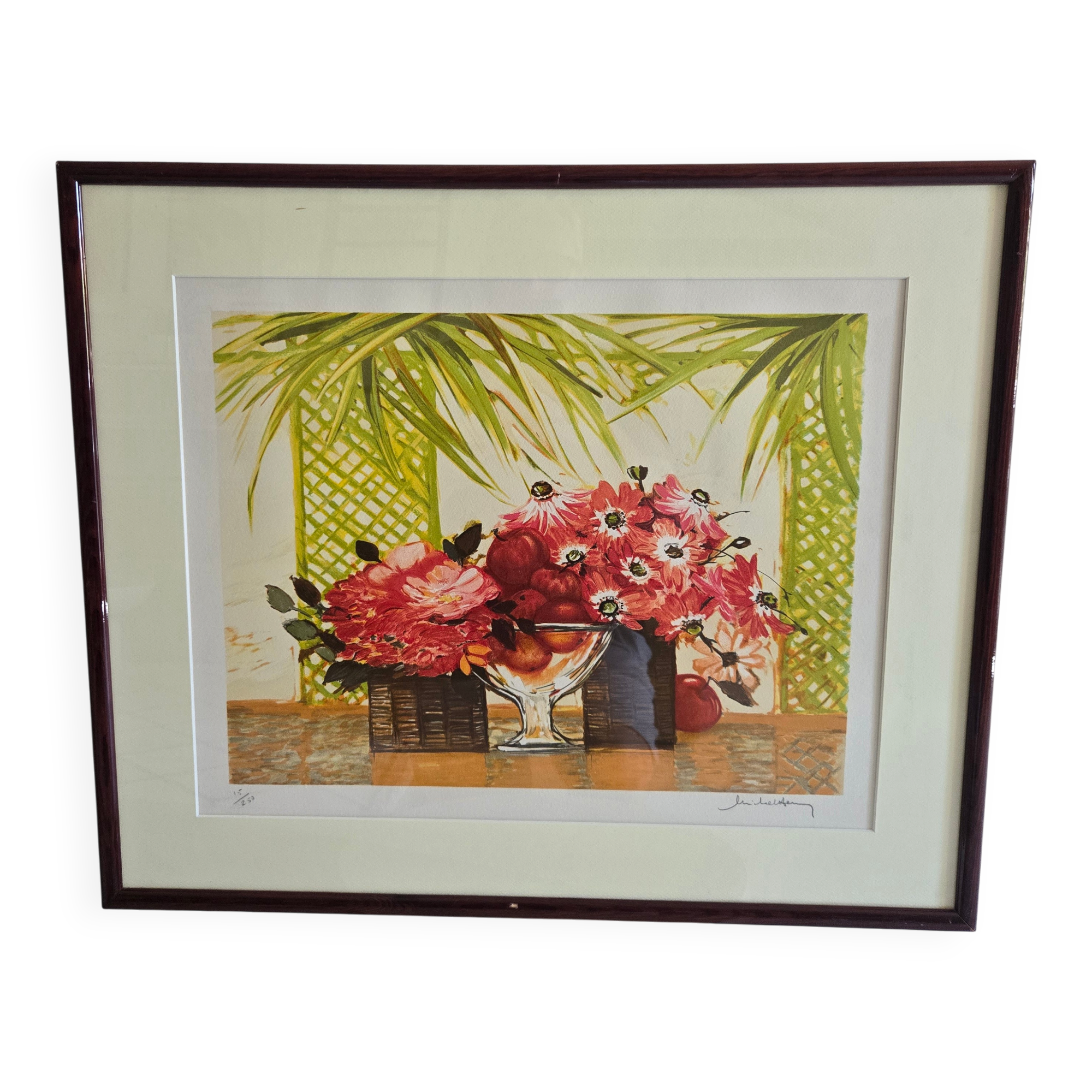 Litographie originale Michel-Henry "Bouquet Rouge"
