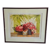 Original lithograph Michel-Henry "Red Bouquet"