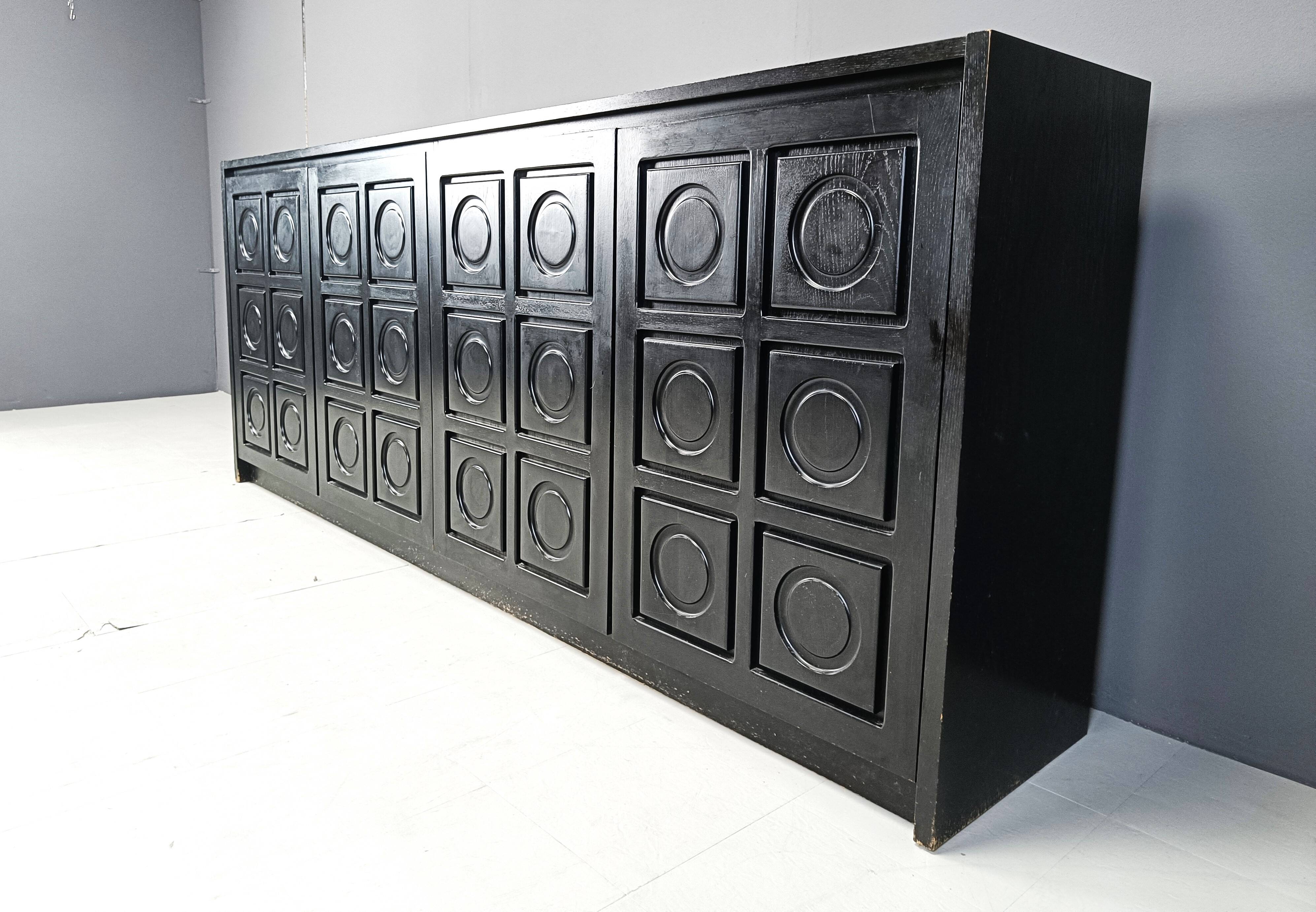 Black brutalist credenza, 1970s - vintage brutalist credenza - graphical brutalist credenza