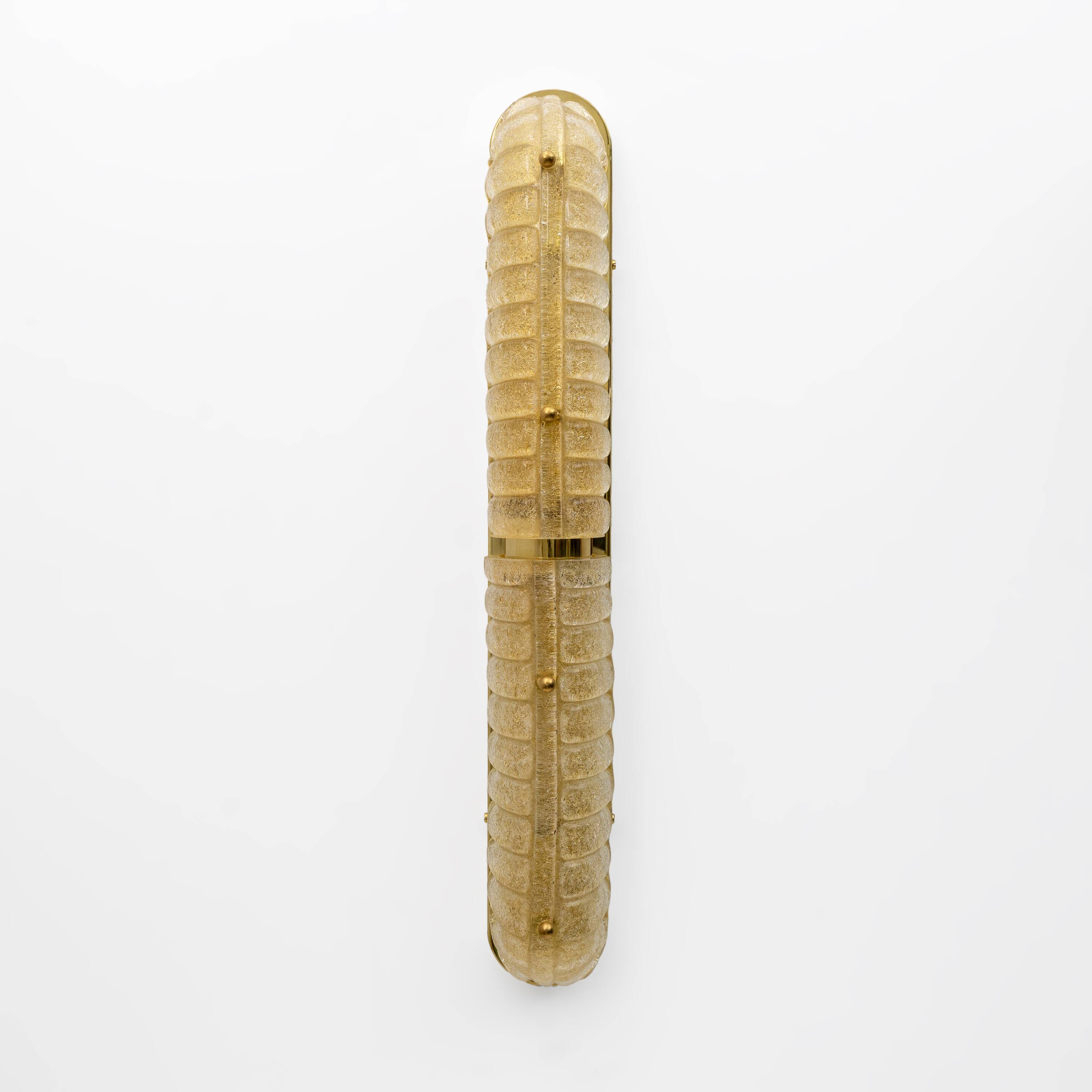 Pair of Art Deco Style Gold Murano Glass and Brass Sconces