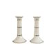 Pair of porcelain candlesticks with a gold pattern.