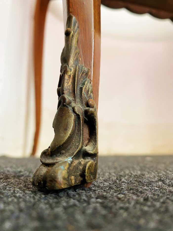 Game table Louis XV style, Napoleon III period (bronze fall and bronze belt, marqueteri