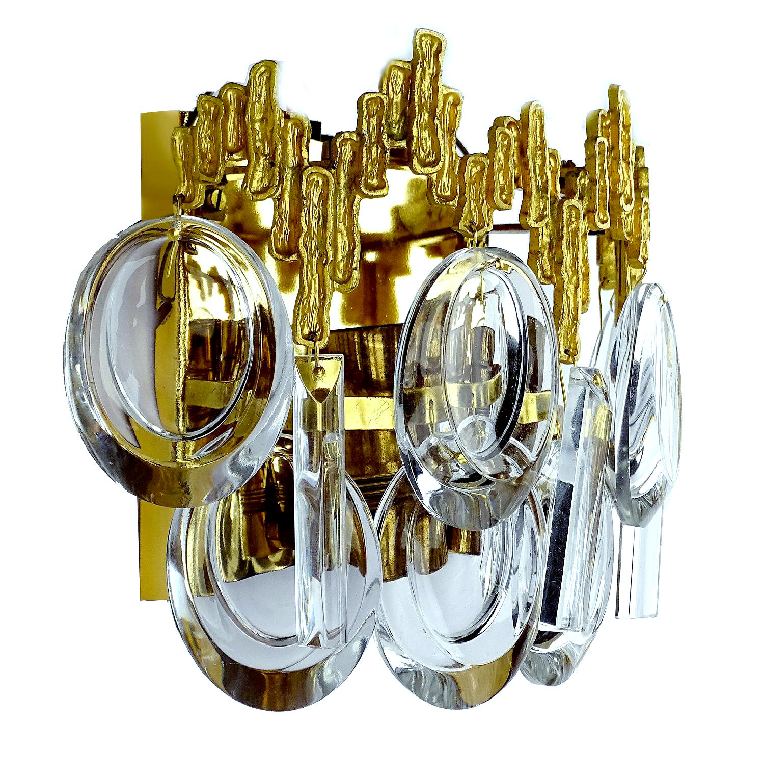 Pair of vintage wall lamps, gold fine gold, crystal, 60s