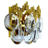 Pair of vintage wall lamps, gold fine gold, crystal, 60s
