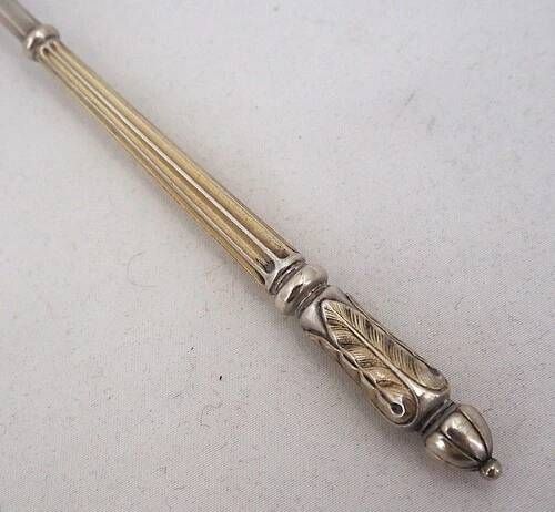 Puiforcat, sugar spoon, solid silver, Russian-style handle, vermeil.