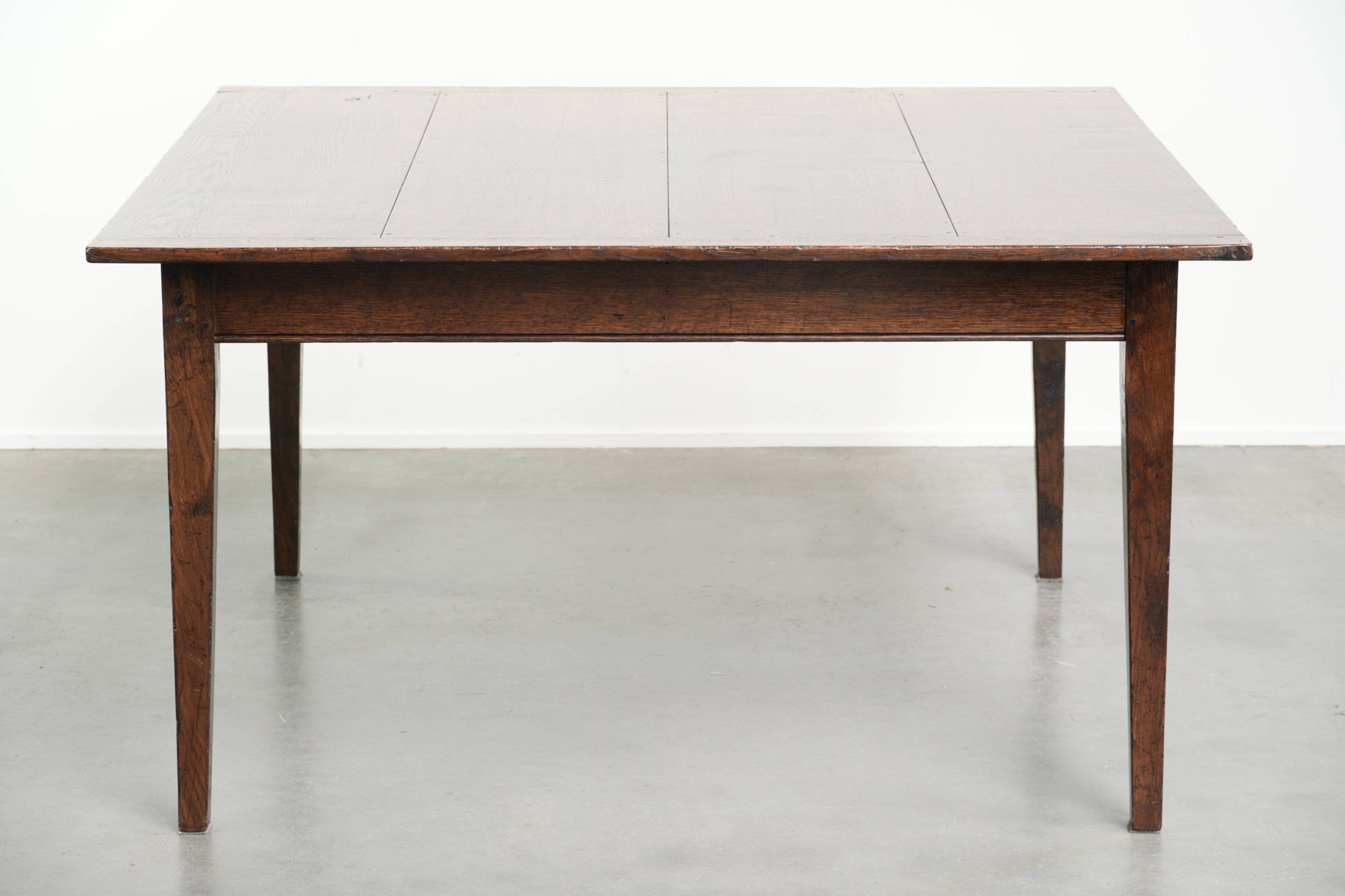 Old square oak dining table from the mid-20th century with 2 drawers