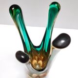 Green and Amber Murano Glass Centerpiece Vase, Italy