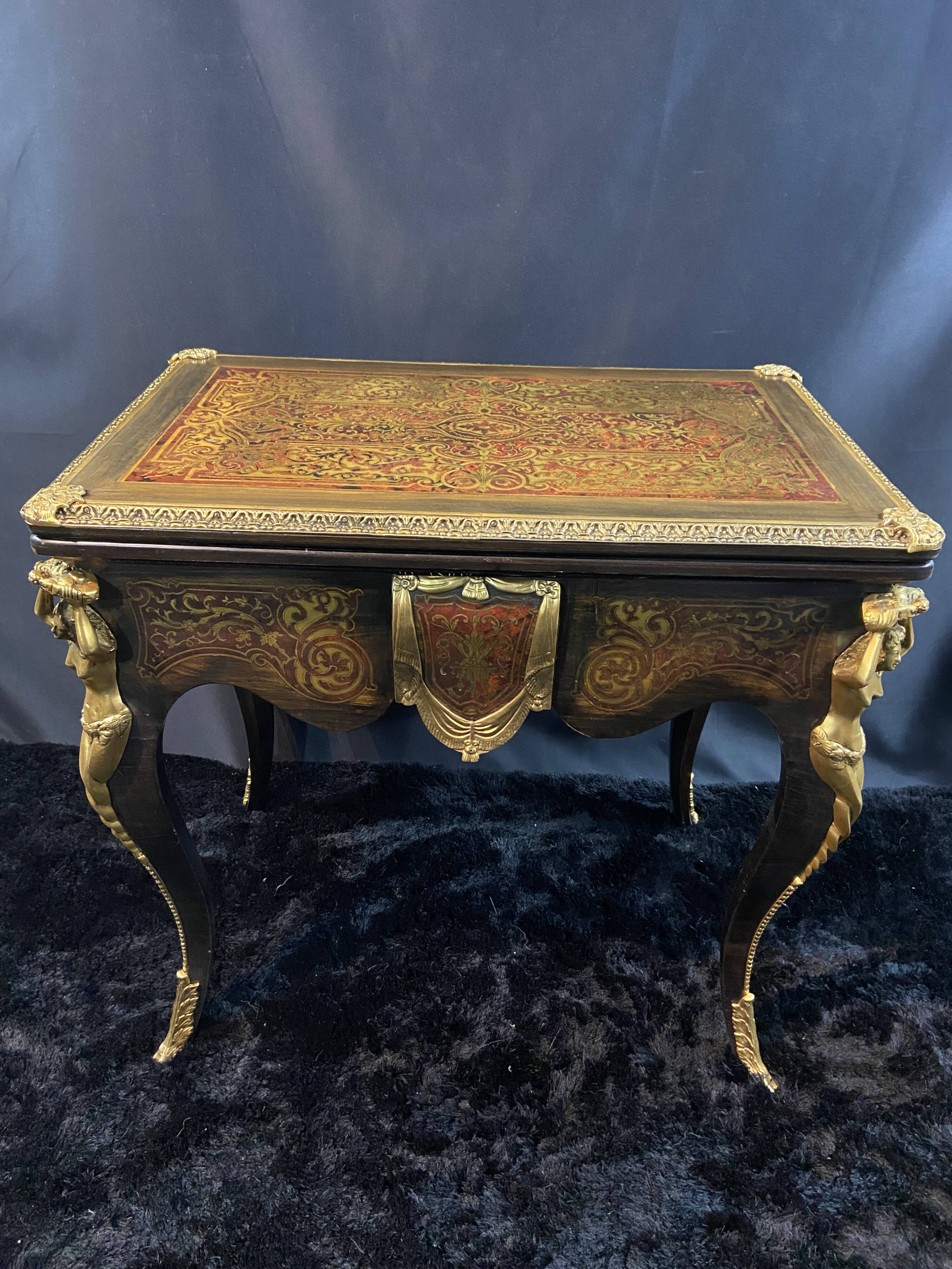 Game table, desk, sofa back, marquetry and bronze Boulle Napoleon III style