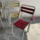 Vintage white metal and lacquered wood garden chairs from the 1970s — set of 3, multicoloured slats.