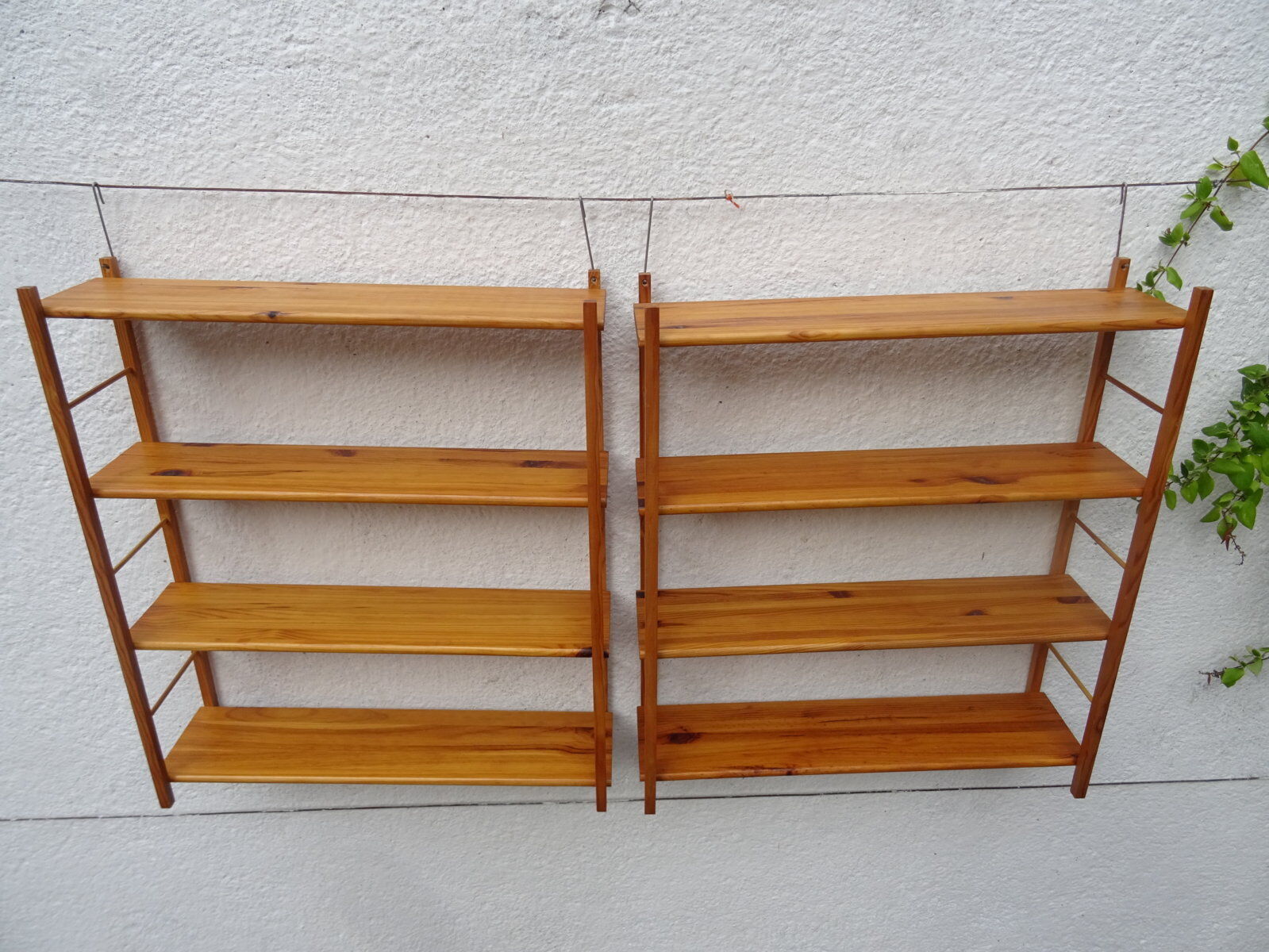 Pair of modular pine wall shelves