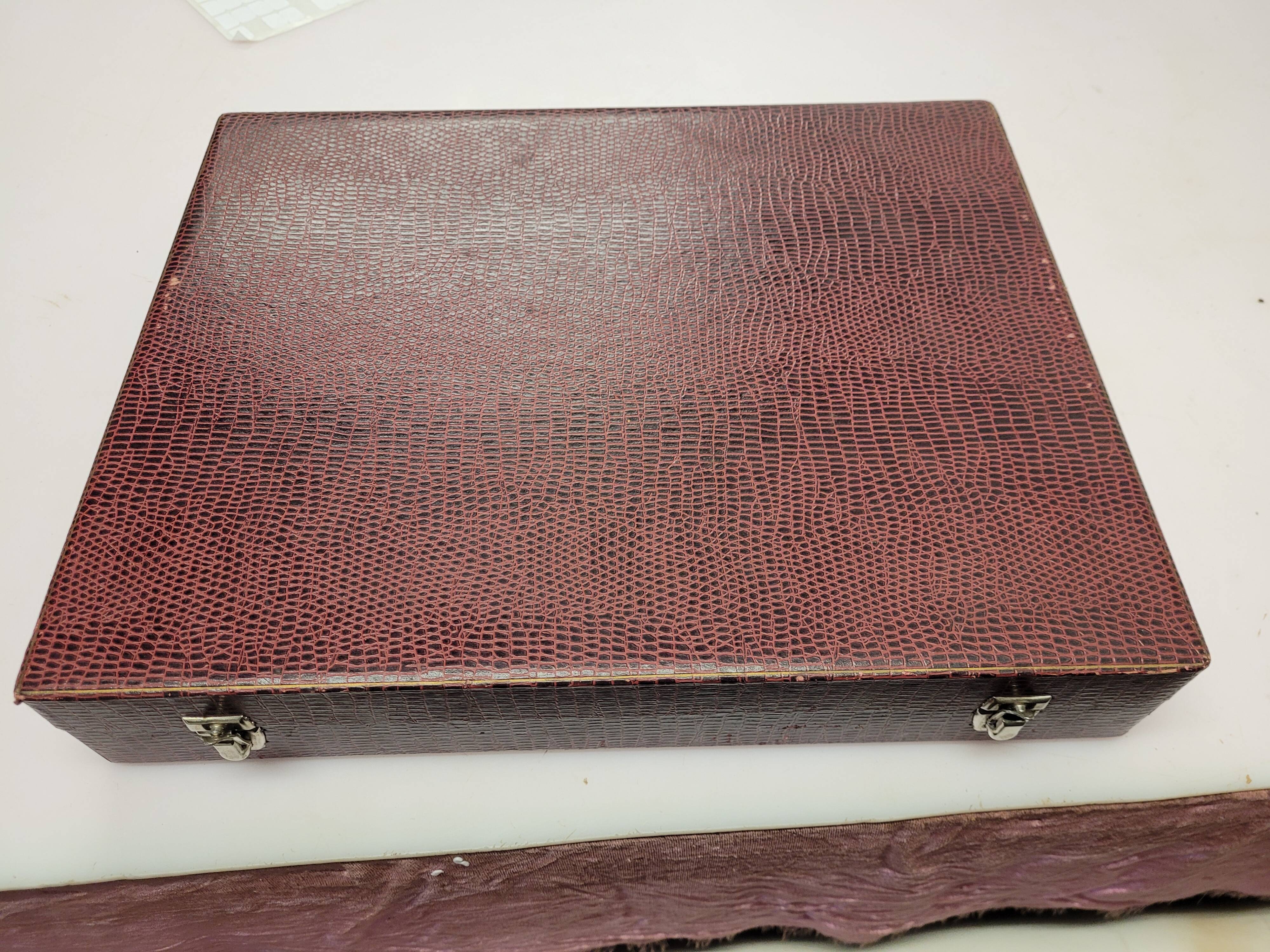 Old silver metal service with box