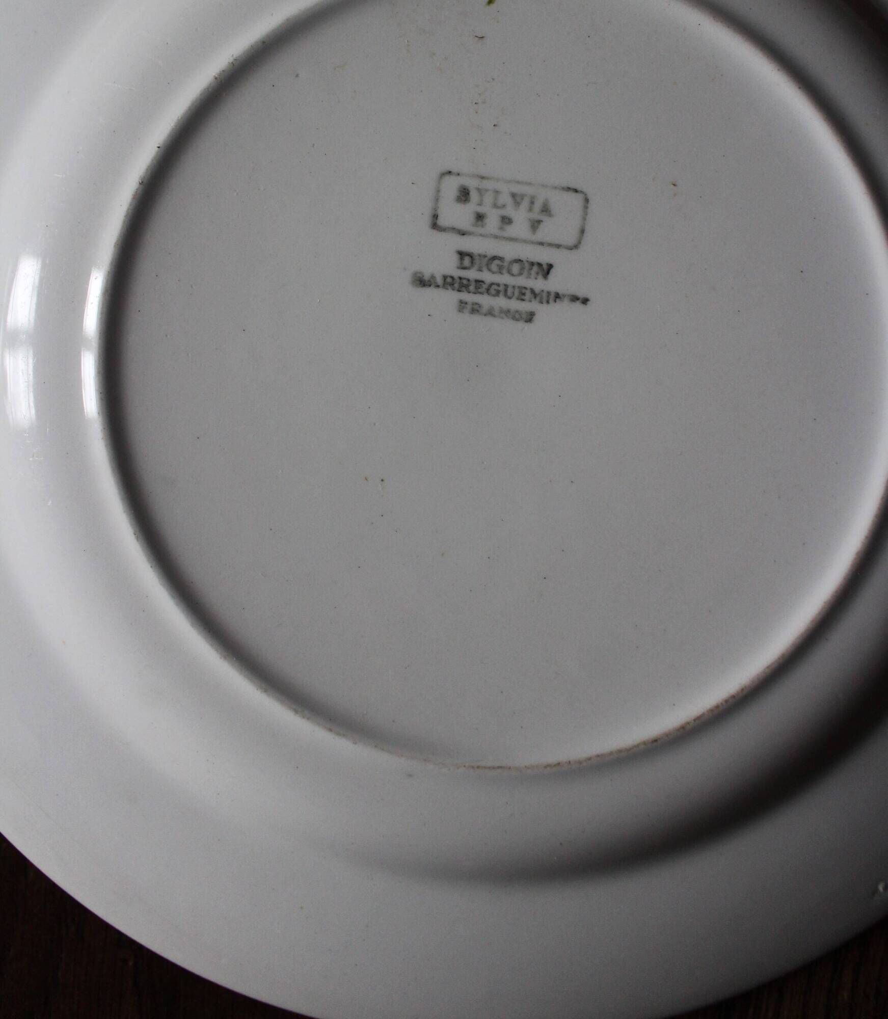 Set of 6 mismatched Art Deco red green yellow dinner plates Digoin