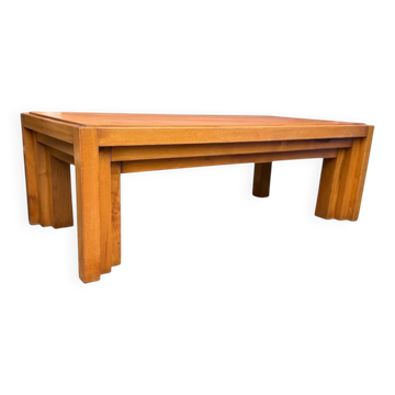 Table basse vintage en orme massif 1970