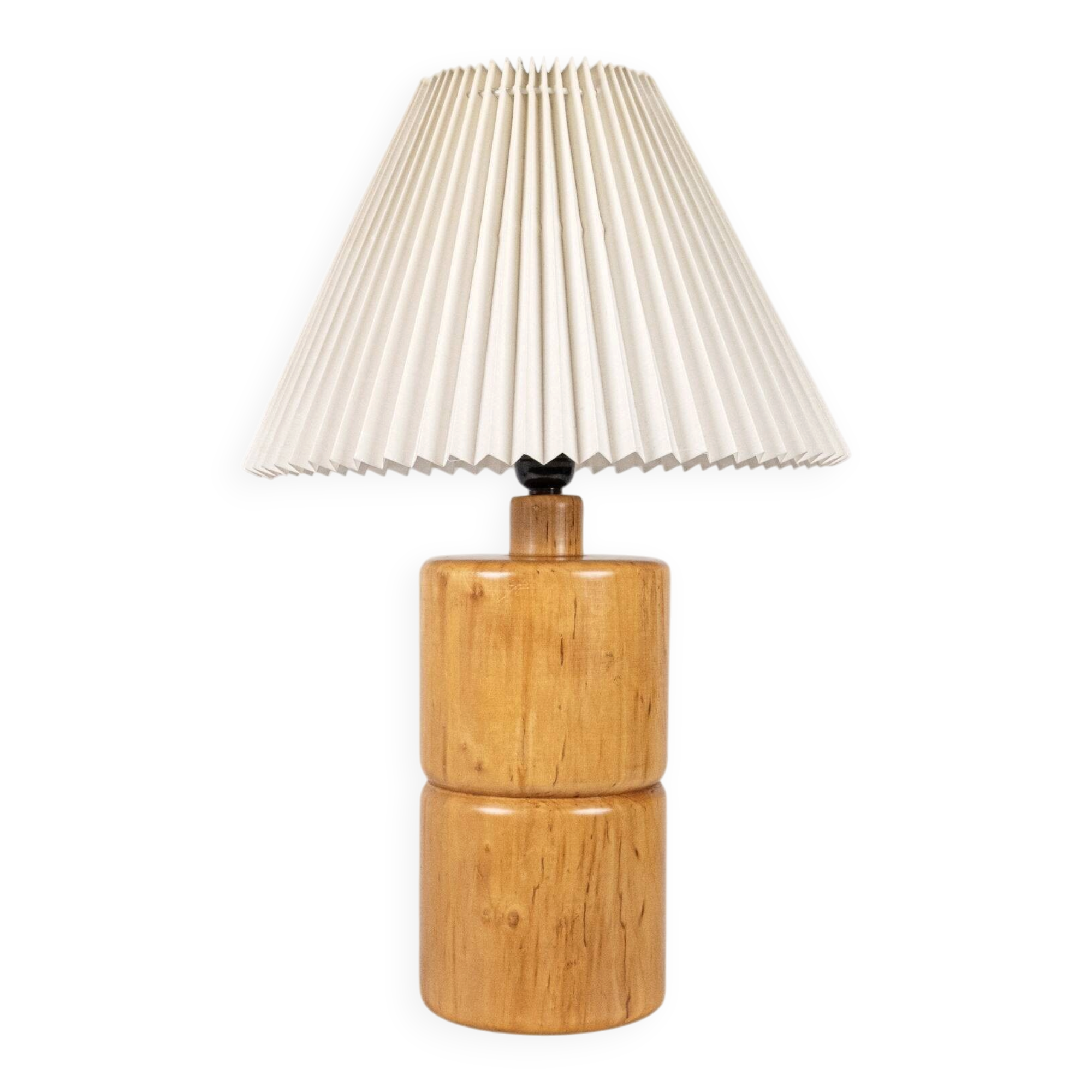 Lampe de table cylindrique en bois massif tourné, France, 1970
