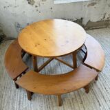 Set of round table and 4 rounded benches, 1950