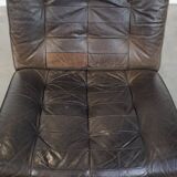 Gray leather design element/ armchair from the 70s + footstool