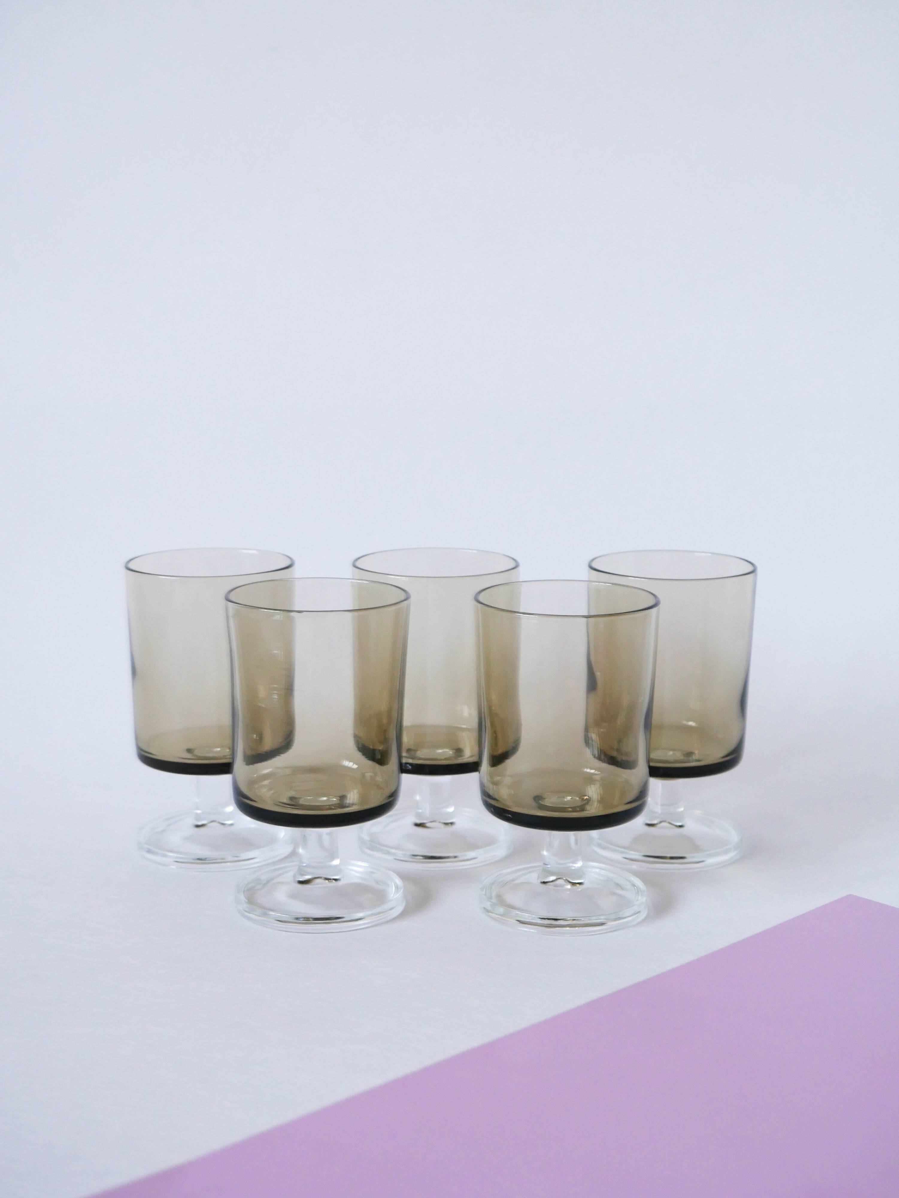 Set of 5 smoked glass wine glasses Made in France 1970