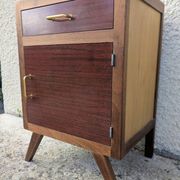 Vintage bedside table from the 50s and 60s with compass legs, Mid Century.