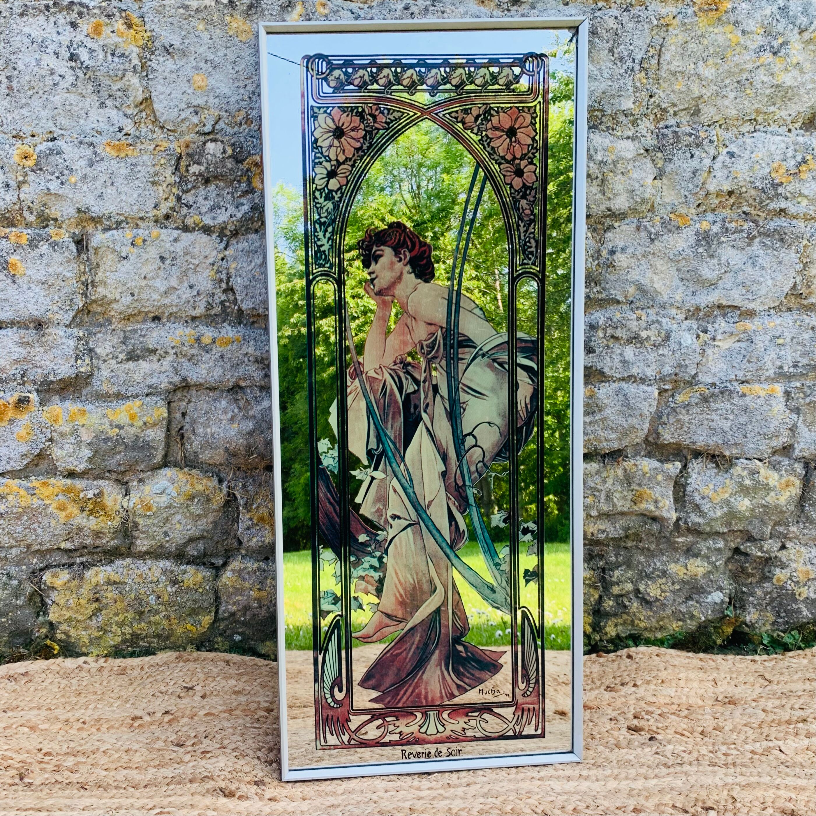 Mirror screen-printed after Mucha "Evening Reverie"