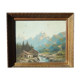 Painting mountains snowy landscape frame gilded wood signed 72x62cm