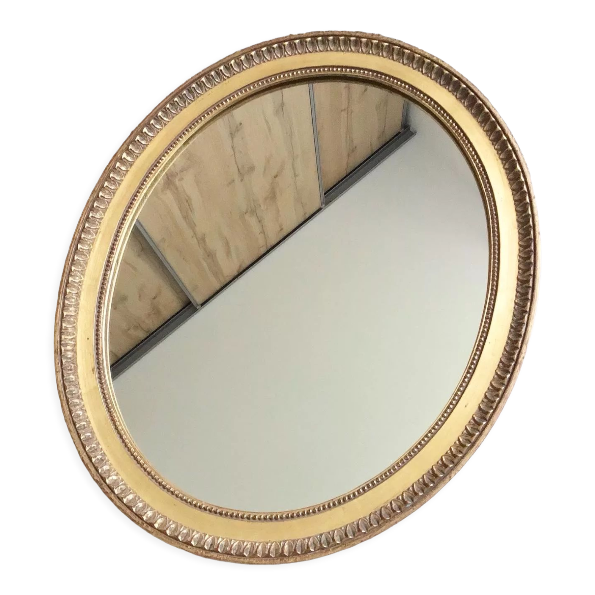 Miroir doré ovale vintage, 58x48 cm