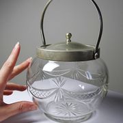 Pot/bowl with a bubble design, antique engraved crystal from Bohemia and silver-plated metal, 1920-1940.