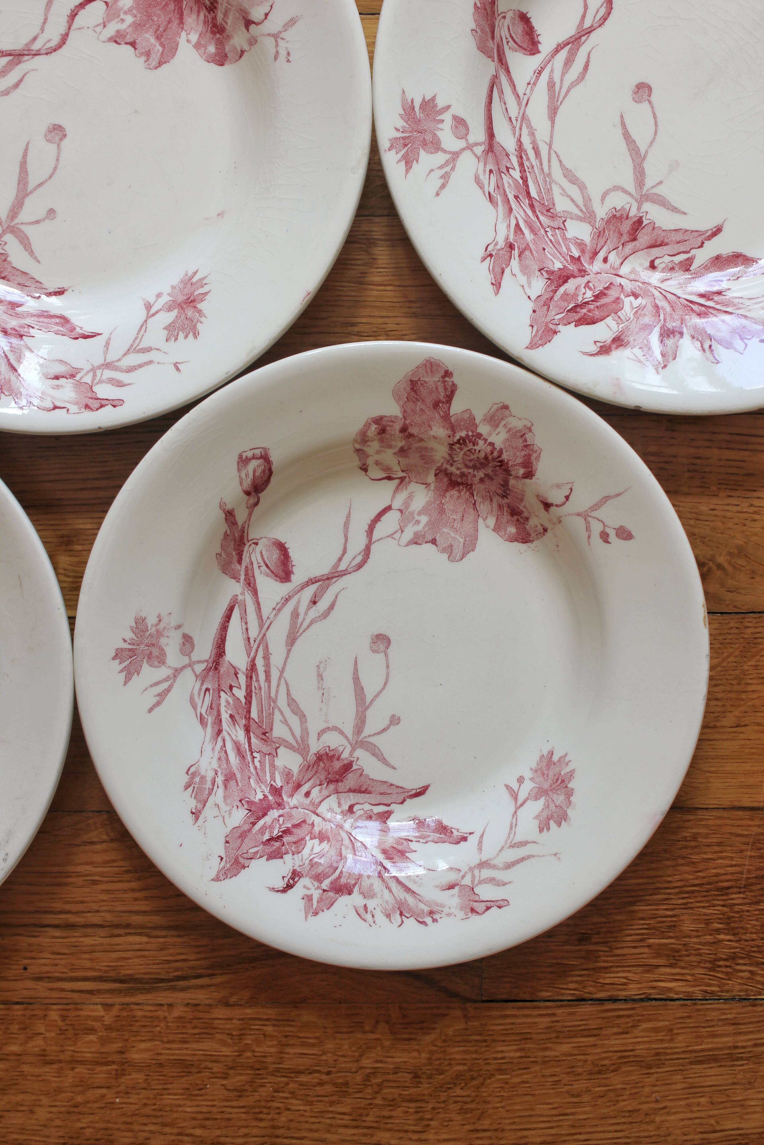 4 plates in iron earth opaque poppies, from Gien