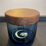 Vintage pot in blown glass and teak