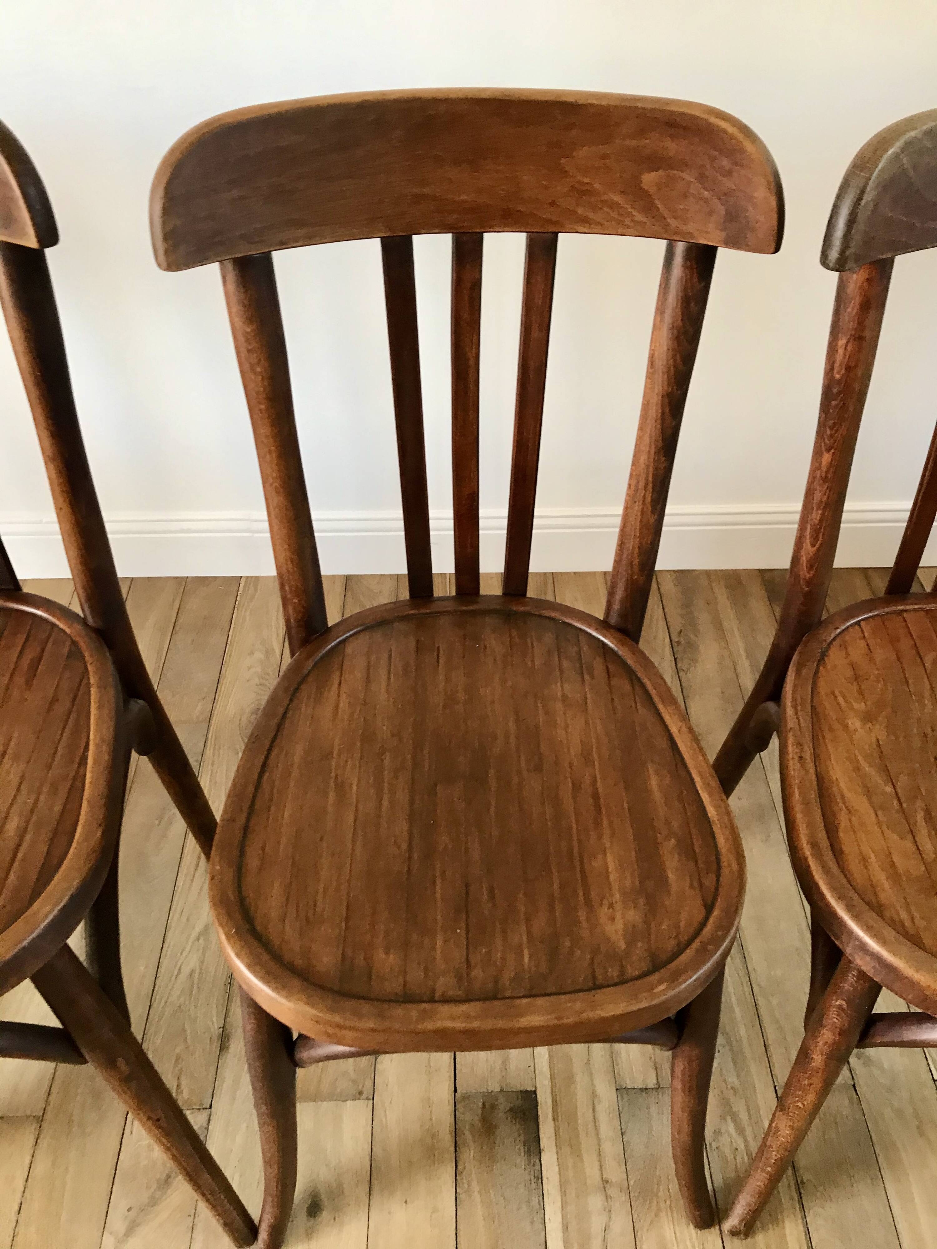 Set of 5 baumann bistro chairs in bent wood stamped xxth
