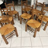 Set of 8 Charles Dudouyt Brutalist Dining Chairs 1960