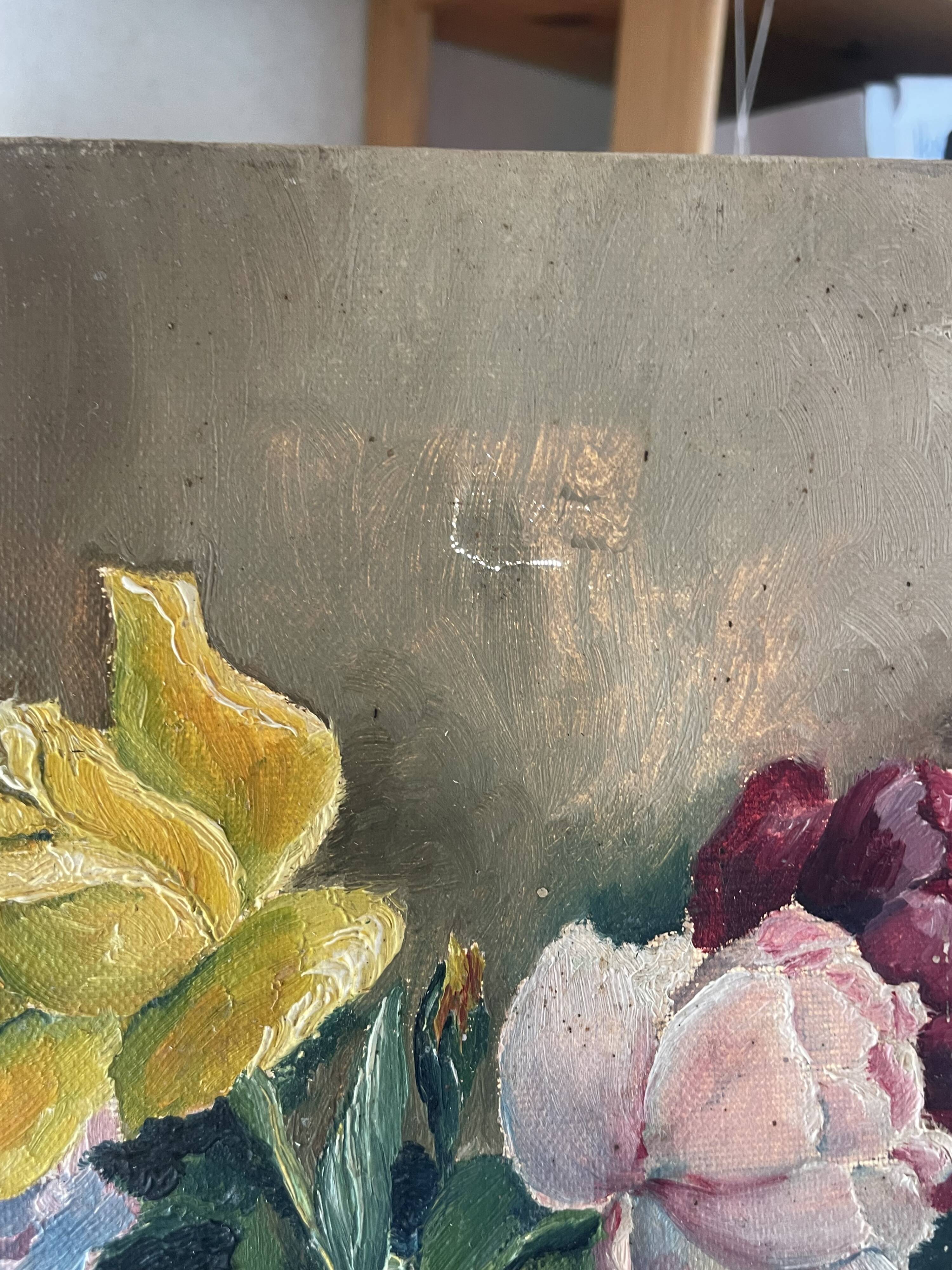 Oil on canvas bouquet - saint-hilaire-des-loges robert gougnard xxth