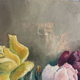 Oil on canvas bouquet - saint-hilaire-des-loges robert gougnard xxth