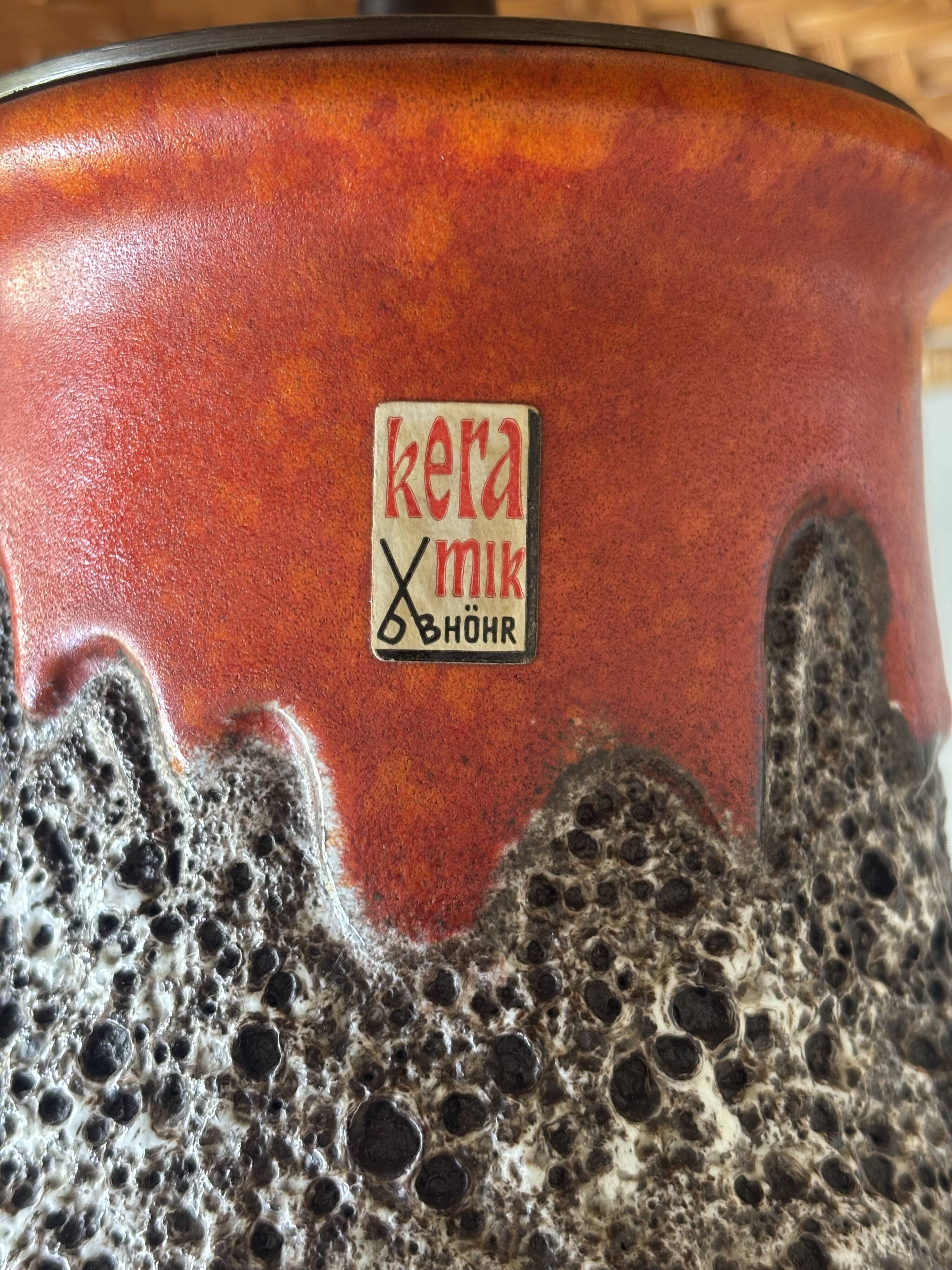 Vintage ceramic lamp from West Germany "Fat Lava" and rattan.