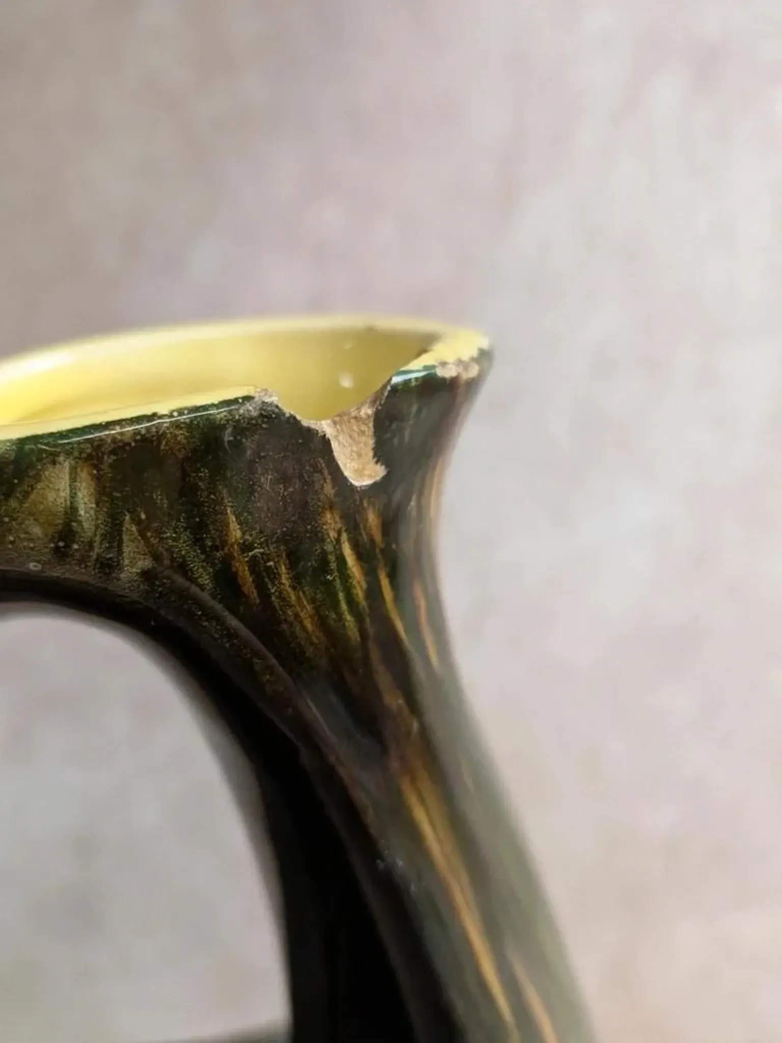 Large Saint-Clément pitcher vase – Green glazed ceramic – Vintage