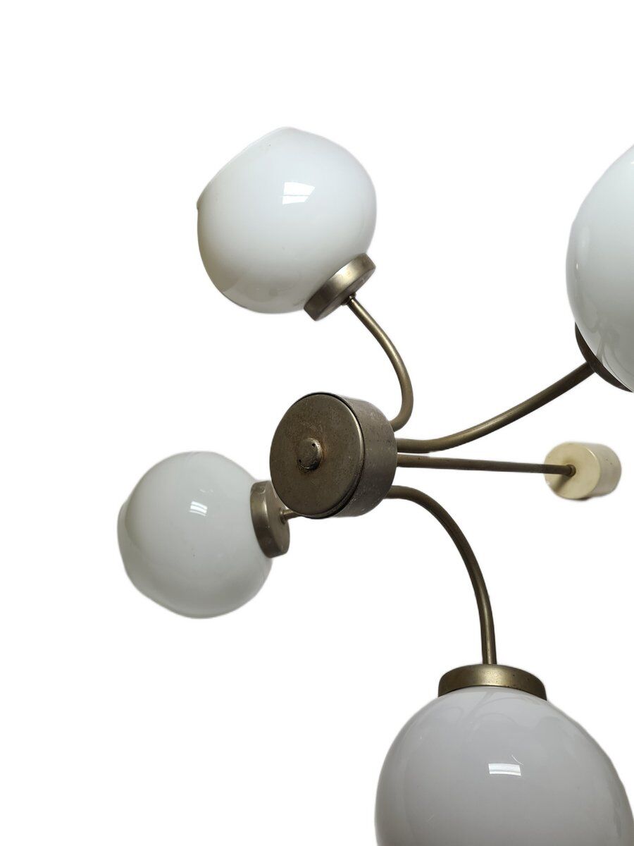 Postmodern brass and glass chandelier, Poland, 1970s